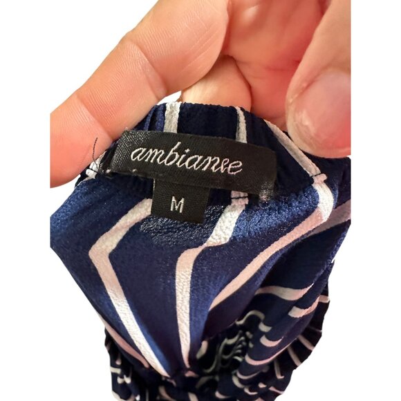 👗 2/$30 👗 Navy & White Striped Capri Jumpsuit M, Elastic Waist & Pockets - Picture 5 of 5